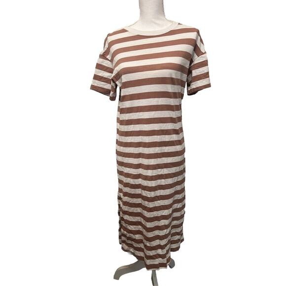 Old Navy Modest Short Sleeve Brown White Maxi Dress Sz M - Picture 1 of 7